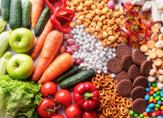 He’s Terminally Ill, And His Parents Won’t Let Him Eat Any Junk Food, So He Told Them That No Amount of Plant-Based Diets Or Home Remedies Are Going To Change The Fact That He’s Dying Healthy or unhealthy food concept. Fruits and vegetables vs sweets top view flat lay