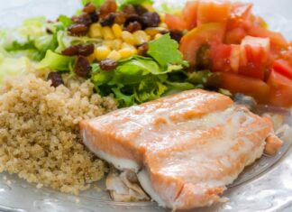 Healthy eating at midlife yields higher chances of healthy aging, data shows picture of fish, rice, vegetables, food diet, nutrition